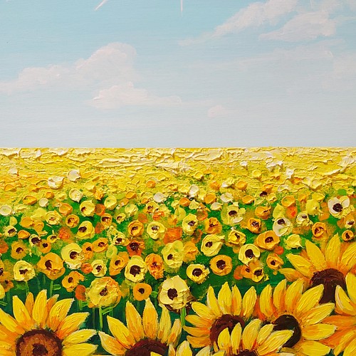 油絵 絵画 【夏空と太陽とひまわり畑】 絵画 ＨＲ 通販｜Creema 