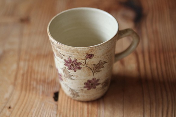 コーヒーカップ　紫の花唐草 1枚目の画像