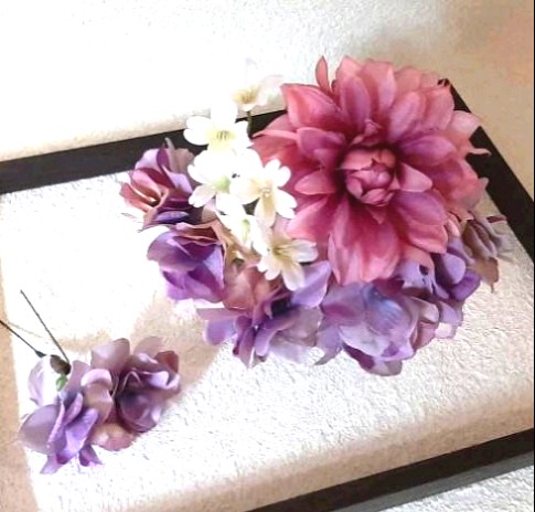ポルテダリアとラベンダー紫陽花の髪飾り 1枚目の画像