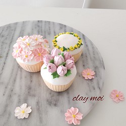 春のクレイ・フラワーカップケーキ(3個セット) 1枚目の画像