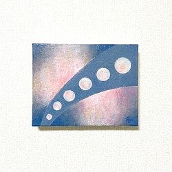 原画 油絵 道行く月 月のアート 抽象画 F0号 ピンク×ブルー モダンアート-