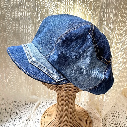 ○rejser blå デニムリメイクキャスケット（ファスナータイプ） 帽子 