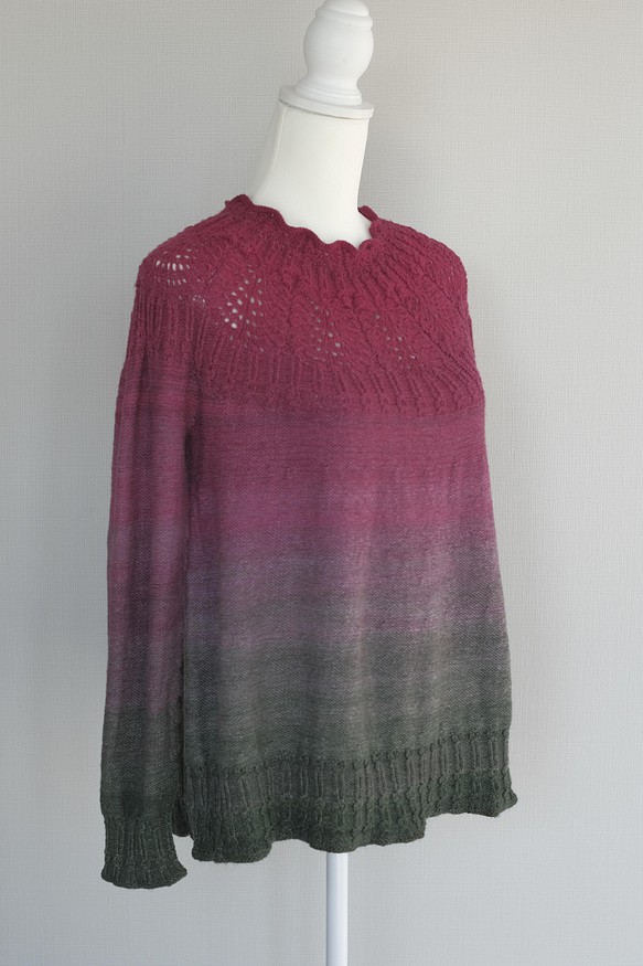 手編み Aラインセーター オーストリア産「Wollelfe」手染め毛糸 1枚目の画像