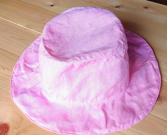 ハーブ様への作品です。　　伝統の紅花染め　ヘンプ１００％帽子　　Pink hut 　✿ 1枚目の画像