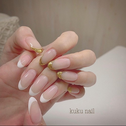 白 ゴールドフレンチネイルチップ ネイルチップ ネイルシール Kuku Nail 通販 Creema クリーマ ハンドメイド 手作り クラフト作品の販売サイト