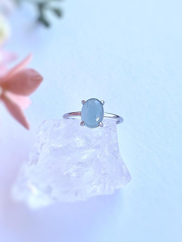 アクアマリンの指輪 AAA 8×6mm  フリーサイズ  sv925 藍玉 3月誕生石 1枚目の画像