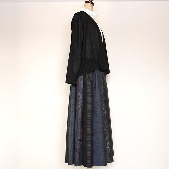着物リメイク 大島紬のパッチワークスカート L - スカート
