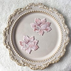 【1枚】花　フラワー　牡丹　ピンク　アップリケ　モチーフ　ケミカル レース　刺繍　手芸 1枚目の画像