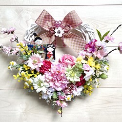 No.wreath-15509/薄ピンクバラのひな祭り２WAYリース (1) 38cm