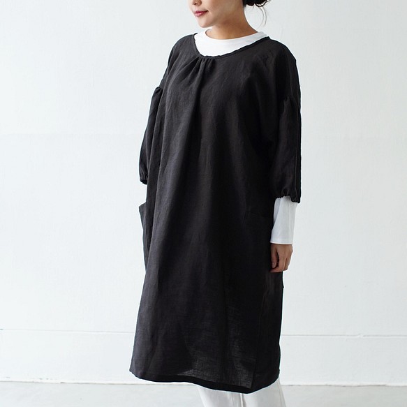 エプロンコート　apron coat / リネン　linen　ブラック 1枚目の画像