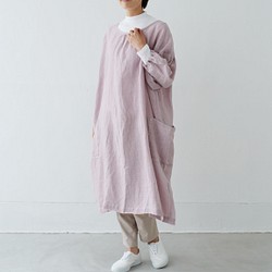 エプロンコート　apron coat / リネン　linen　グレイッシュピンク 1枚目の画像