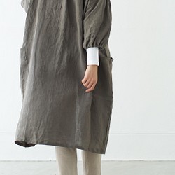 エプロンコート　apron coat / リネン　linen　ブラウン 1枚目の画像