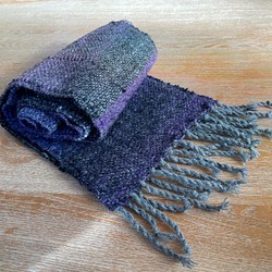 紫×グレー グラデーション 手織りマフラー 1枚目の画像