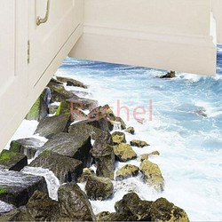 ウォールステッカーS08　海　波しぶき　海辺　海岸　模様替え 送料無料 剥がせるシール 壁シール インテリアシール デコ 1枚目の画像