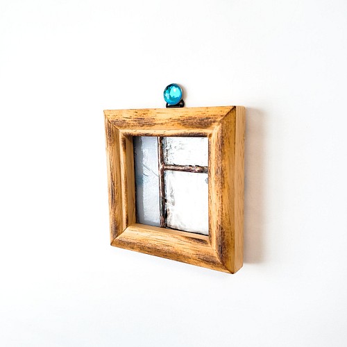 ステンドグラス アンティーク調 木製の壁掛け額縁つき シンプルな 