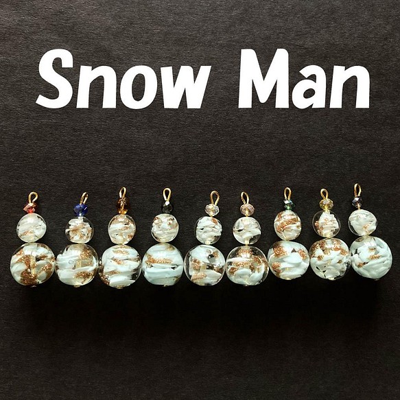 送料無料】クリア ヴィンテージ ガラスビーズ Snow Man 雪だるま