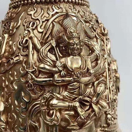 チベット密教法器 四大明王 鐘 チベタンベル 真鍮製 金剛鈴 仏教 26cm 