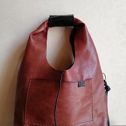 one shoulder bag　ブラウン✗ブラック　オイルシュリンクレザー 1枚目の画像