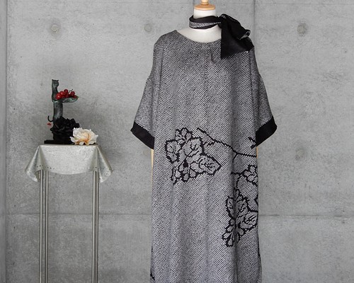 着物リメイク　絞りのチュニックワンピース/フリーサイズ ストール付き kimono