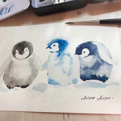 子ペンギン 小さな原画 透明水彩 イラスト Chiao 水彩画作家 通販 Creema クリーマ ハンドメイド 手作り クラフト作品の販売サイト