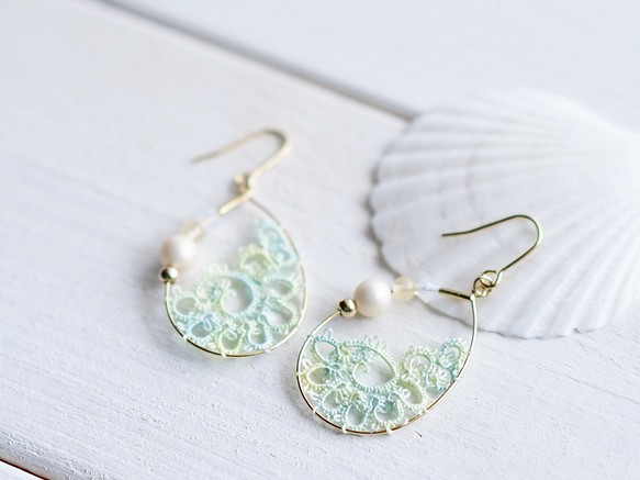 再販 特集掲載 春の新色 Shell Hoop Mint Green ピアス イヤリング ピアス Filo フィーロ 通販 Creema クリーマ ハンドメイド 手作り クラフト作品の販売サイト