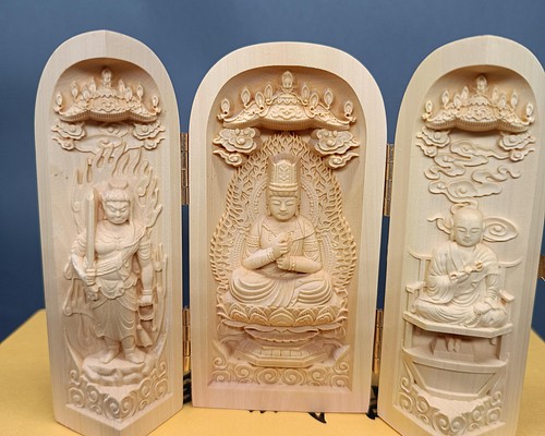 三開仏 仏師彫り 木彫仏像 仏教工芸品 新作 仏壇 仏像 木彫 美術工芸