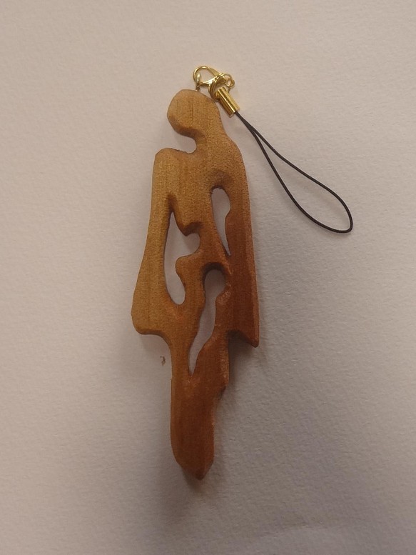 木彫刻 アート『 メランコリー 』 ストラップ　キーホルダー　アート　 1枚目の画像