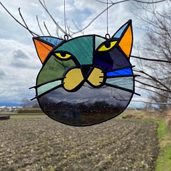 猫図鑑【黒猫】《猫サンキャッチャー》ステンドグラス 1枚目の画像