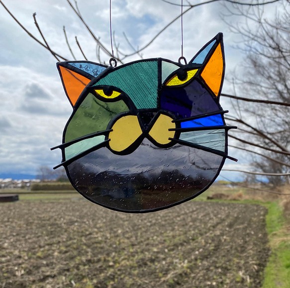 猫図鑑【黒猫】《猫サンキャッチャー》ステンドグラス 1枚目の画像