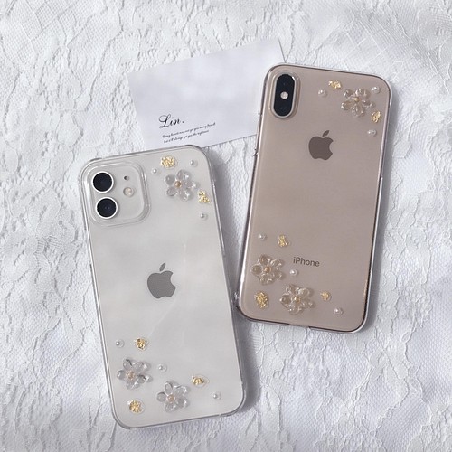 クリアケース クリア フラワー 金箔 iPhone13 iPhone12 iPhoneケース