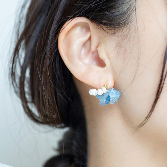 海藍寶石｜誕生石和珍珠環｜耳環/耳環 第1張的照片