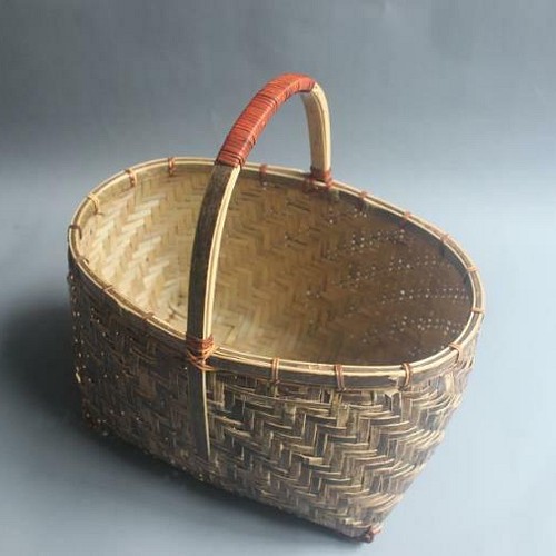 黒竹編みバッグ 茶道具収納 古風 収納ケース 職人手作り ピクニック 