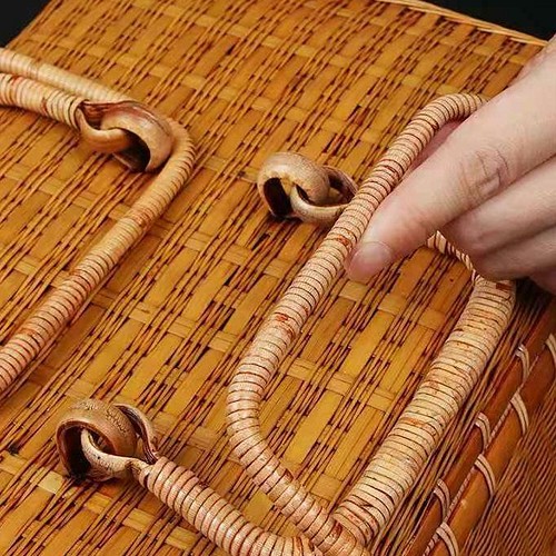 職人手作り 収納ケース 自然竹の編み上げ 茶道具収納 ピクニック かご 