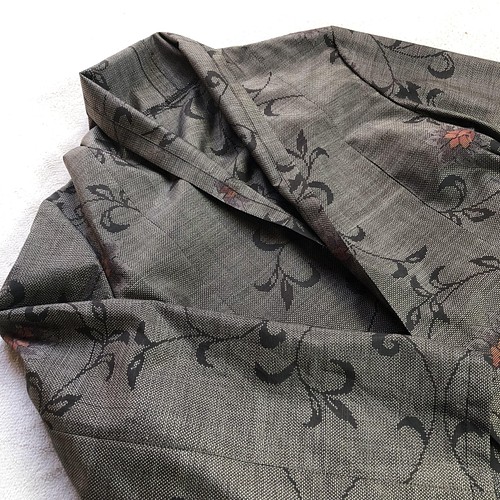 大島紬のローブカーディガン 羽織コート 泥茶 着物リメイク コート 