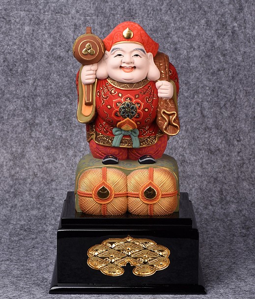 希少 貴重 大黒天 七福神 職人手作り 彩金 彩繪 木彫仏像 仏教工芸品