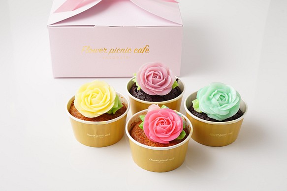 食べられるお花のカップケーキ【4個セット】 ケーキ Flower Picnic