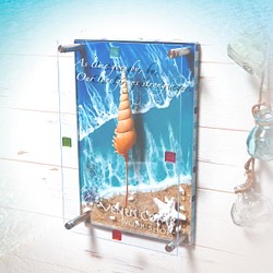 アートパネル 壁掛け　碧のビーチ&シェル(貝殻) 300×200　レジンアートパネル ディスプレイ　パワーシェル 1枚目の画像