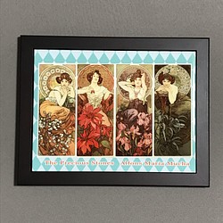 ミュシャ  四つの宝石 フォトタイル木製フレーム付き 1枚目の画像