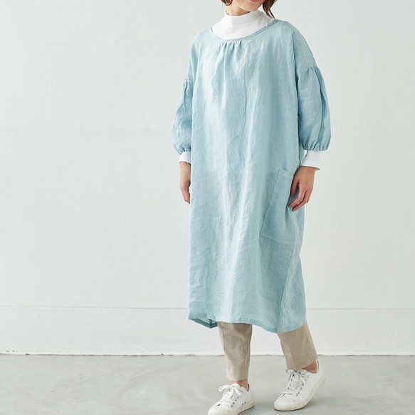 エプロンコート　apron coat / リネン　linen　サックス 1枚目の画像