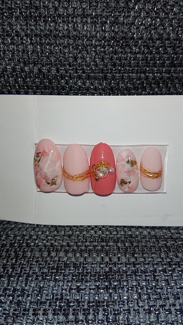 サイズオーダー ネイルチップ 付け爪 ニュアンスネイル 大理石ネイル 春ネイル ピンクネイル 1枚目の画像