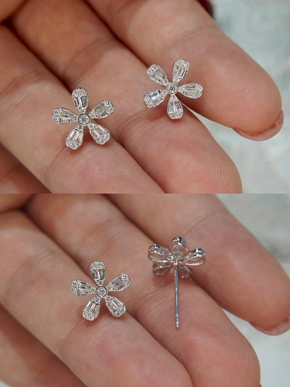 花モチーフ 天然ダイヤモンドピアス0.44ct k18 emmanuelfranca.com.br