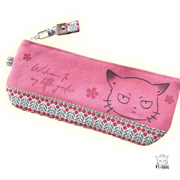 帆布とミモザの猫boxerペンケース(ピンク 1枚目の画像