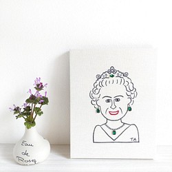 ■ ある国の女王様 ■ ドローイング風刺繍 木製ファブリックパネル ■ Mサイズ ■ 1枚目の画像