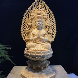 極上品 観音菩薩 仏像 高さ約: 18(cm) 仏教美術 木の雕刻品 木彫り仏像 職人手作り