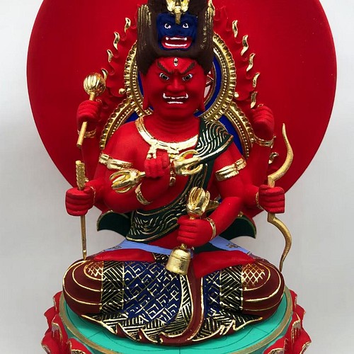 お買い得！】 本金 彩繪 木彫仏像 極上彫 切金 置物 仏教工芸品 職人 