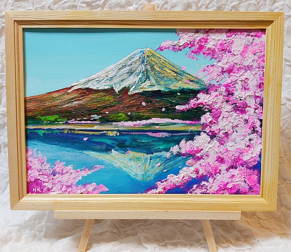 油絵 絵画 桜の富士山