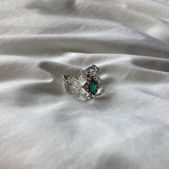 Vintage rétro firegreen lace ring 1枚目の画像