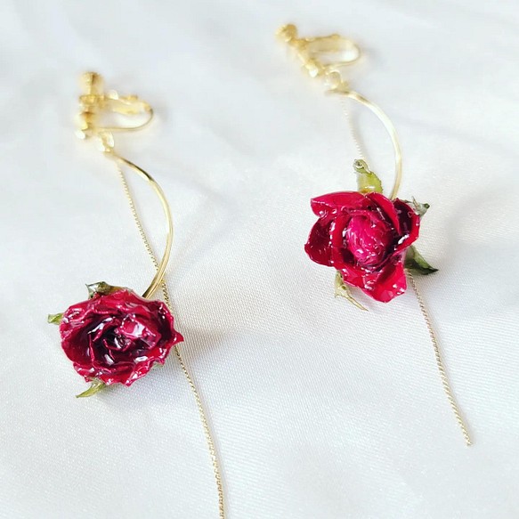 本物♡薔薇のイヤーアクセサリー② イヤリング・ノンホールピアス