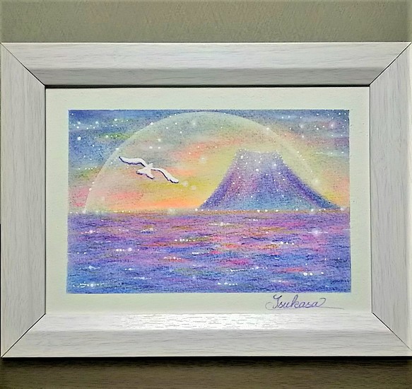 パステルアート 朝焼け空とレインボー・フジ パステル画原画 絵画 T's