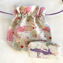 《Creema限定福袋》手染めの帆布巾着バッグと新作ポーチのセット / Flower セット 1枚目の画像